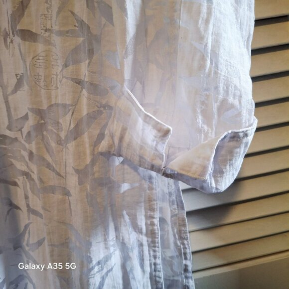 Chicos Sheer White Button-Down Blouse With Bamboo Print & 3/4 Sleeves Size 1 Ray - Picture 2 of 8
